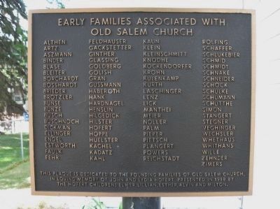 Early Families Associated with Old Salem Church. Click for full size. Early Families Associated with Old Salem Church image. Click for full size.
