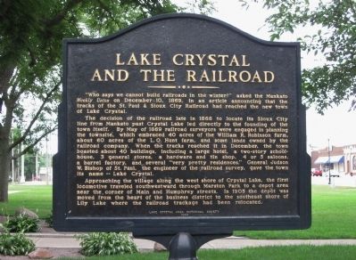 Lake Crystal and the Railroad Marker. Click for full size. Lake Crystal and the Railroad Marker image. Click for full size.