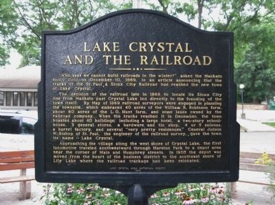 Lake Crystal and the Railroad Marker. Click for full size. Lake Crystal and the Railroad Marker image. Click for full size.