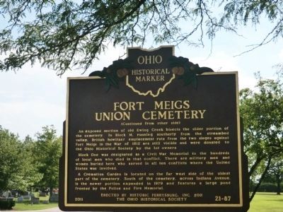 Fort Meigs Union Cemetery Marker Reverse. Click for full size. Fort Meigs Union Cemetery Marker Reverse image. Click for full size.