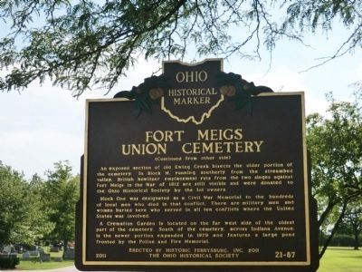 Fort Meigs Union Cemetery Marker Reverse image. Click for full size.