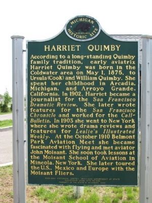 Harriet Quimby Marker (Front). Click for full size. Harriet Quimby Marker (Front) image. Click for full size.
