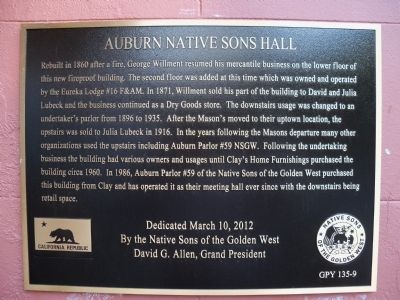 Auburn Native Sons Hall Marker image. Click for full size.