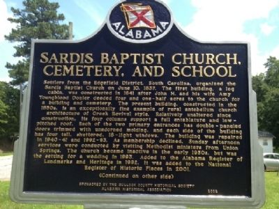 Sardis Baptist Church, Cemetery, and School Marker Front image. Click for full size.