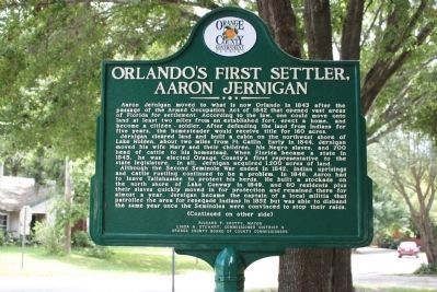 Orlando's First Settler, Aaron Jernigan Marker image. Click for full size.
