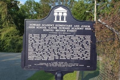 Howard Academy Elementary and Junior High School (Later Howard Academy High School) Second Street Marker image. Click for full size.