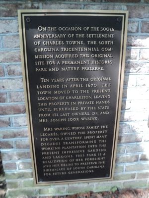 300th Anniversary of the Settlement of Charles Towne Marker. Click for full size. 300th Anniversary of the Settlement of Charles Towne Marker image. Click for full size.