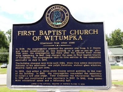 First Baptist Church of Wetumpka Marker (Obverse) image. Click for full size.