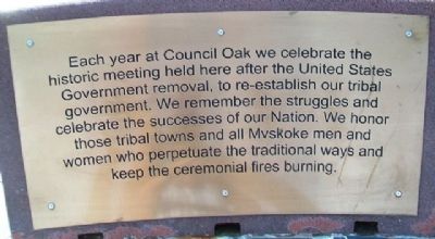 Creek Nation Council Oak Memorial Marker. Click for full size. Creek Nation Council Oak Memorial Marker image. Click for full size.