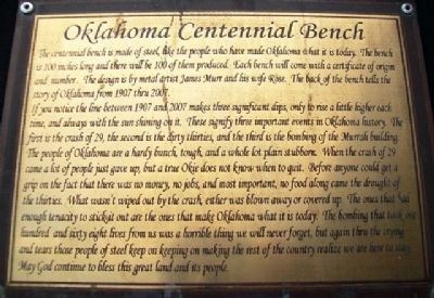Oklahoma Centennial Bench Marker image. Click for full size.