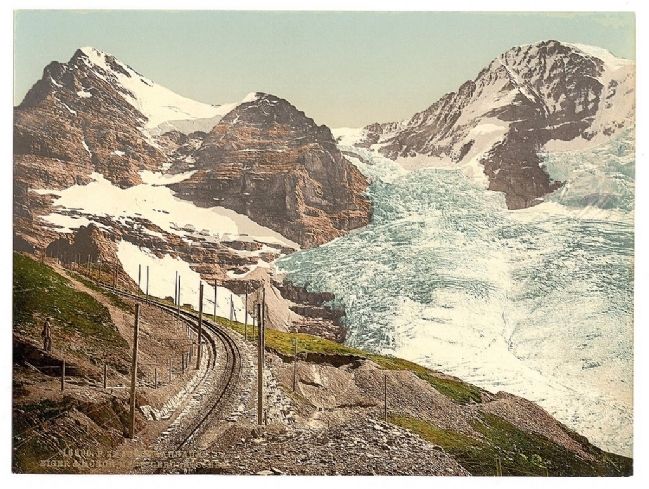 Jungfrau, railroad, Eiger and Monch, with Eiger Glacier, Bernese Oberland, Switzerland image. Click for full size.
