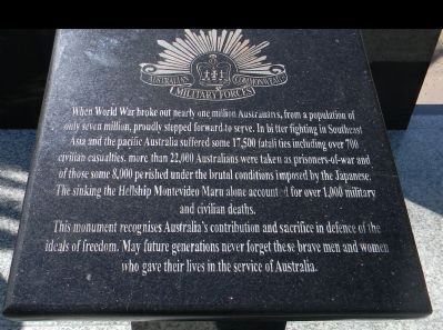 Australian Commonwealth Military Forces' plaque at the foot of the memorial's monoliths. Click for full size. Australian Commonwealth Military Forces' plaque at the foot of the memorial's monoliths image. Click for full size.