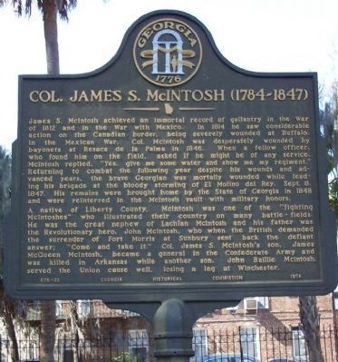 Col. James S. McIntosh (1784-1847) Marker image. Click for full size.