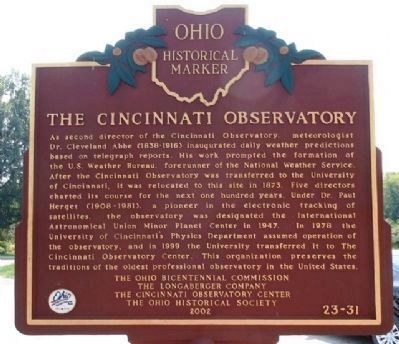 The Cincinnati Observatory Marker (Side B). Click for full size. The Cincinnati Observatory Marker (Side B) image. Click for full size.