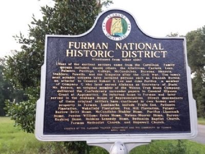 Furman National Historic District Marker (reverse) image. Click for full size.