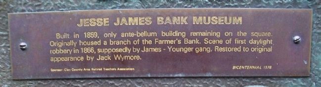 Jesse James Bank Museum Marker Detail image. Click for full size.