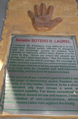 <i>Inang Laya</i> Monument: The Hand of Sen. Sotero H. Laurel image. Click for full size.