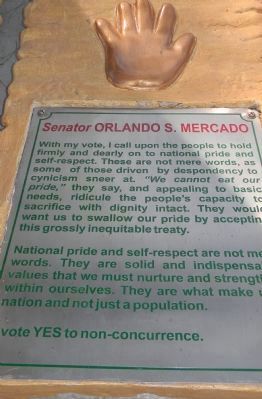 <i>Inang Laya </i>Monument: The Hand of Sen. Orlando S. Mercado image. Click for full size.