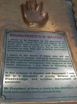<i>Inang Laya</i> Monument: The Hand of Sen. Ernesto M. Maceda image. Click for full size.