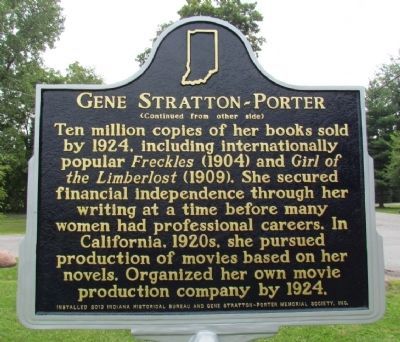 Gene Stratton-Porter Marker (Back). Click for full size. Gene Stratton-Porter Marker (Back) image. Click for full size.
