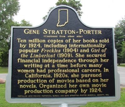 Gene Stratton-Porter Marker (Back) image. Click for full size.
