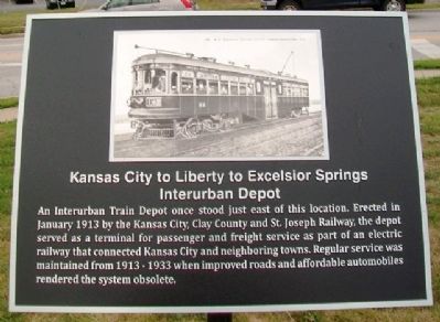 Kansas City to Liberty to Excelsior Springs Interurban Depot Marker image. Click for full size.