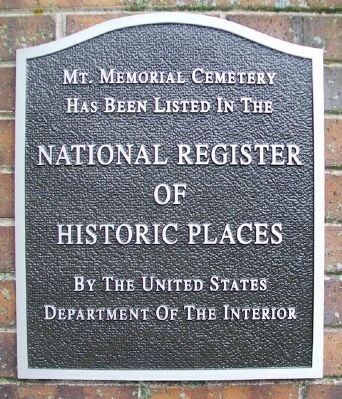 Mt. Memorial Cemetery NRHP Marker. Click for full size. Mt. Memorial Cemetery NRHP Marker image. Click for full size.