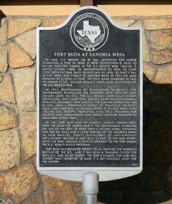 Fort Bliss at Lanoria Mesa Marker. Click for full size. Fort Bliss at Lanoria Mesa Marker image. Click for full size.