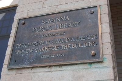 Savanna Library Plaque showing when it was erected.. Click for full size. Savanna Library Plaque showing when it was erected. image. Click for full size.