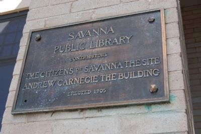 Savanna Library Plaque showing when it was erected. image. Click for full size.