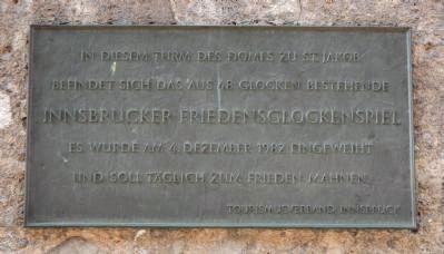 Innsbruck Peace Carillon plaque image. Click for full size.