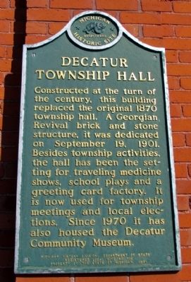 Decatur Township Hall Marker image. Click for full size.