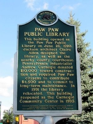 Paw Paw Public Library Marker. Click for full size. Paw Paw Public Library Marker image. Click for full size.