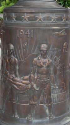 Pharmacists' War Memorial: art work on base of flagpole image. Click for full size.