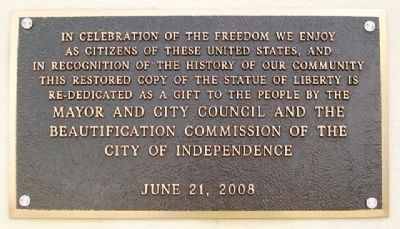 Replica of the Statue of Liberty Rededication Marker. Click for full size. Replica of the Statue of Liberty Rededication Marker image. Click for full size.