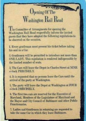 B & O Railroad Regulations for the 1835 Opening of the "New" Washington Line image. Click for full size.
