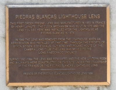 Piedras Blancas Lighthouse Lens Marker image. Click for full size.