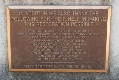 In Addition We Also Thank the Following For Their Help in Making This Restoration Possible Plaque image. Click for full size.