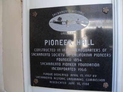 Pioneer Hall Marker. Click for full size. Pioneer Hall Marker image. Click for full size.