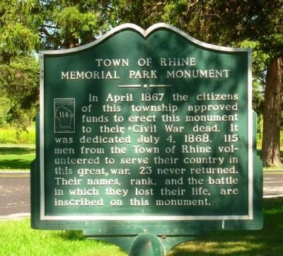 Town of Rhine Memorial Park Monument Marker image. Click for full size.