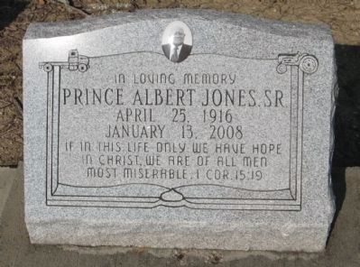 Prince Albert Jones Sr grave marker located in Gilmer Cemetery. image. Click for full size.