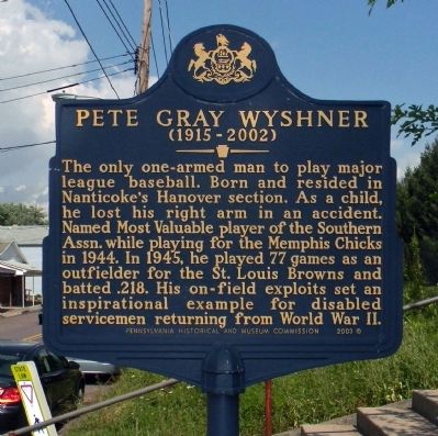 Pete Gray Wyshner Marker image. Click for full size.