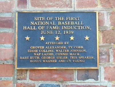 Site of the First National Baseball Hall of Fame Induction Marker image. Click for full size.