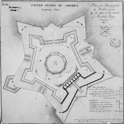 Drawn Plans of Fort Morgan by Captain William Tell Paupin, 1817 image. Click for full size.