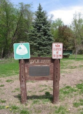 Nearby River Park Sign and Plaque. Click for full size. Nearby River Park Sign and Plaque image. Click for full size.