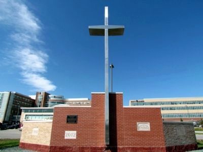 The 30' Historic Cross and Date Stones of Previous Hospital Buildings image. Click for full size.