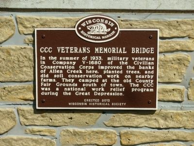 CCC Veterans Memorial Bridge Marker. Click for full size. CCC Veterans Memorial Bridge Marker image. Click for full size.