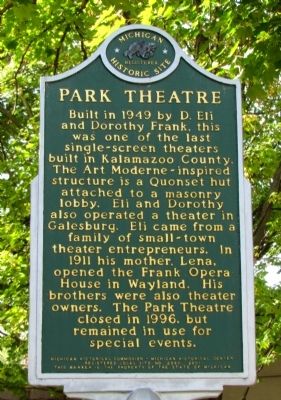 Park Theatre Marker. Click for full size. Park Theatre Marker image. Click for full size.