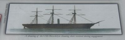 Top Right Image: A drawing of the USS Brooklyn showing shots received during engagement. image. Click for full size.