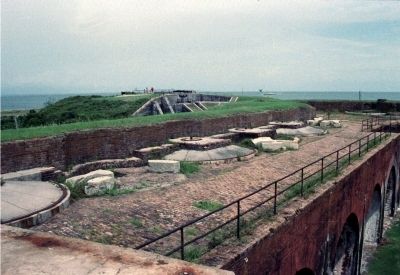 Gun Mounts Atop of the Fort's West Casemates Facing the Channel.. Click for full size. Gun Mounts Atop of the Fort's West Casemates Facing the Channel. image. Click for full size.